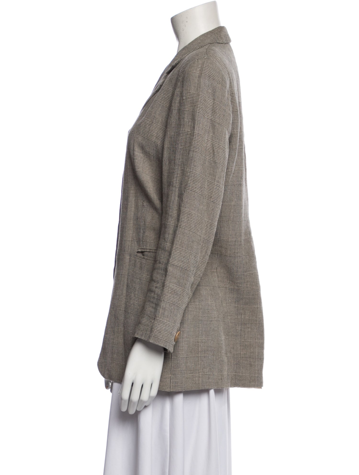 Max Mara Linen Plaid Print Blazer