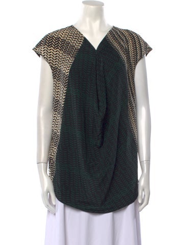 Max Mara Tops Silk Colorblock Pattern Tunic M