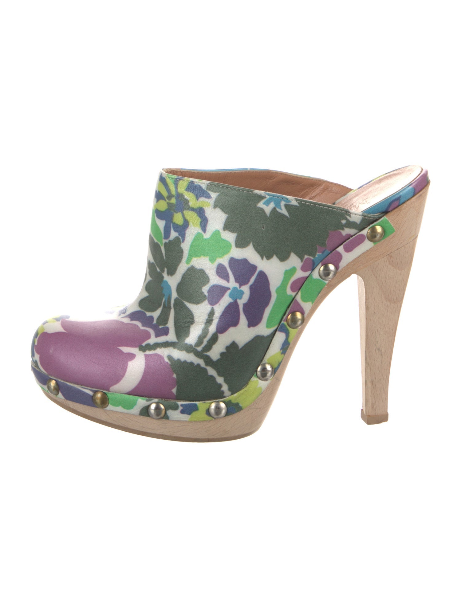 Max Mara Leather Floral Print Mules