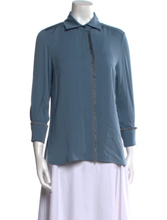 Max Mara Silk Three-Quarter Sleeve Button-Up Top