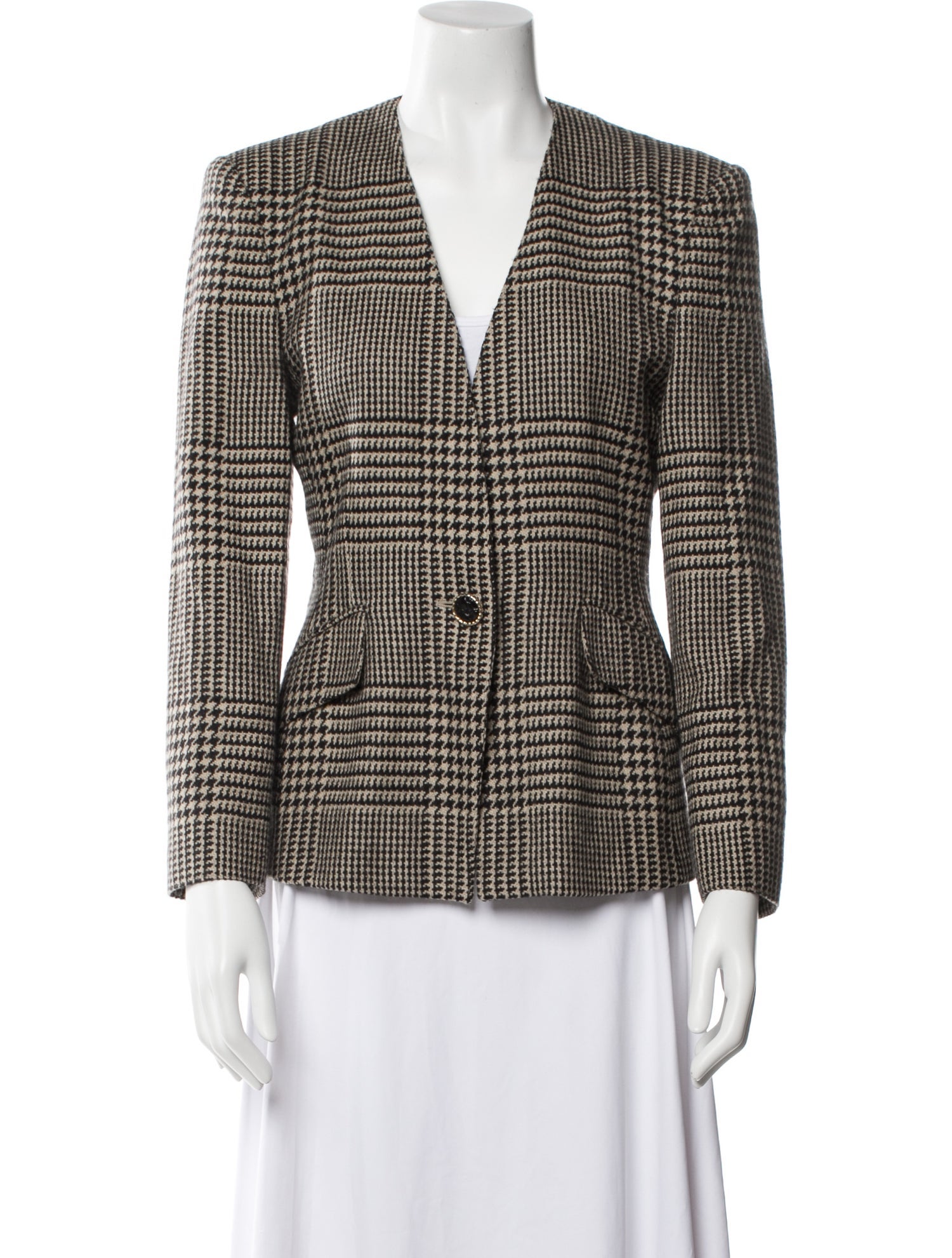 Max Mara Wool Houndstooth Print Blazer