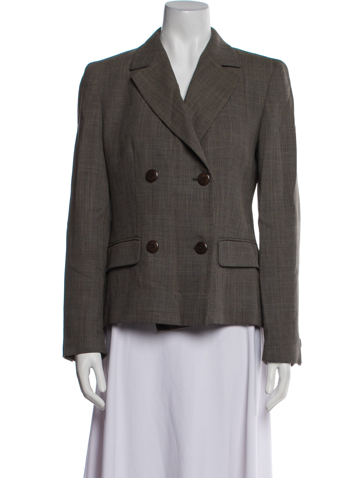 Max Mara Virgin Wool Plaid Print Blazer