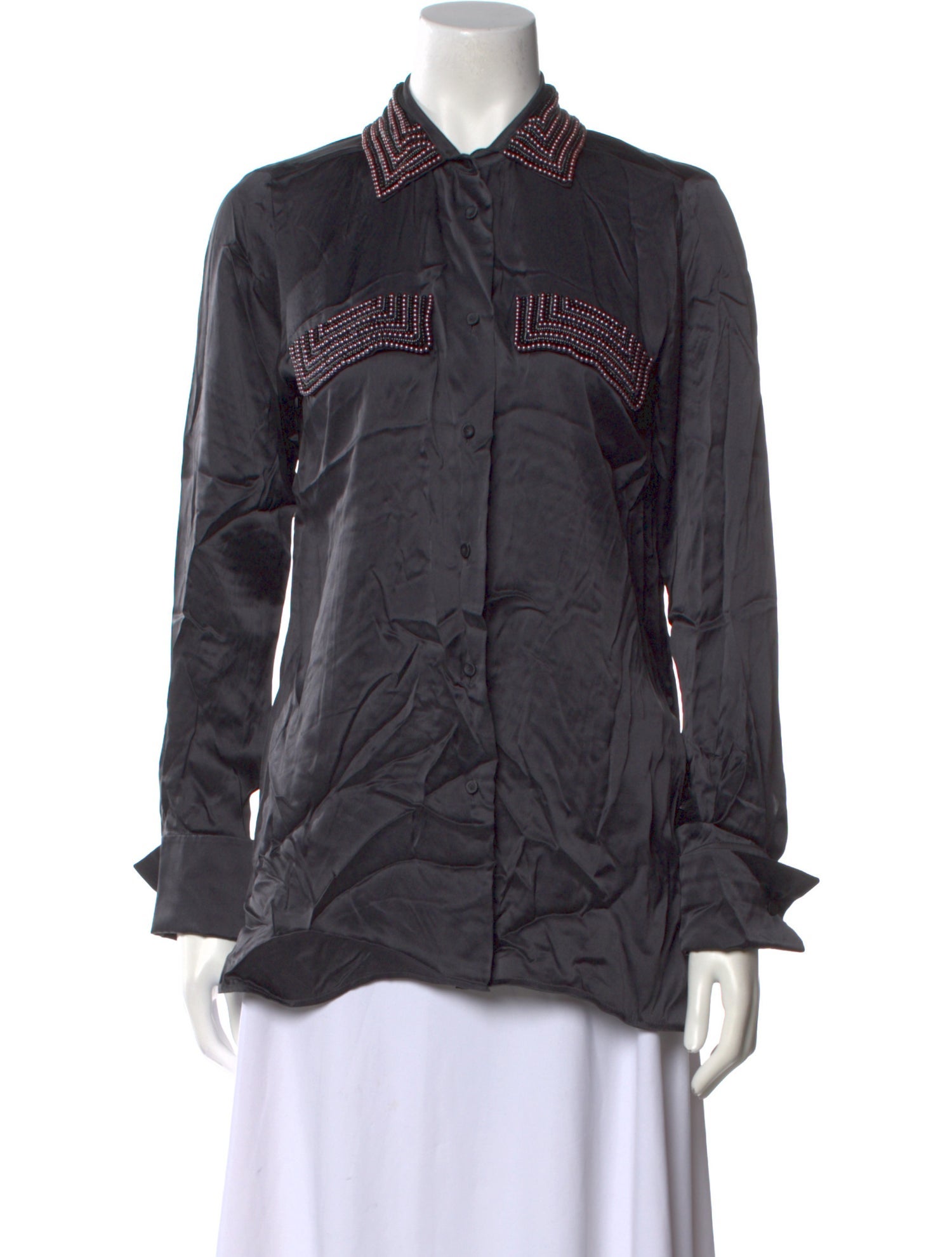 Max Mara Silk Long Sleeve Button-Up Top