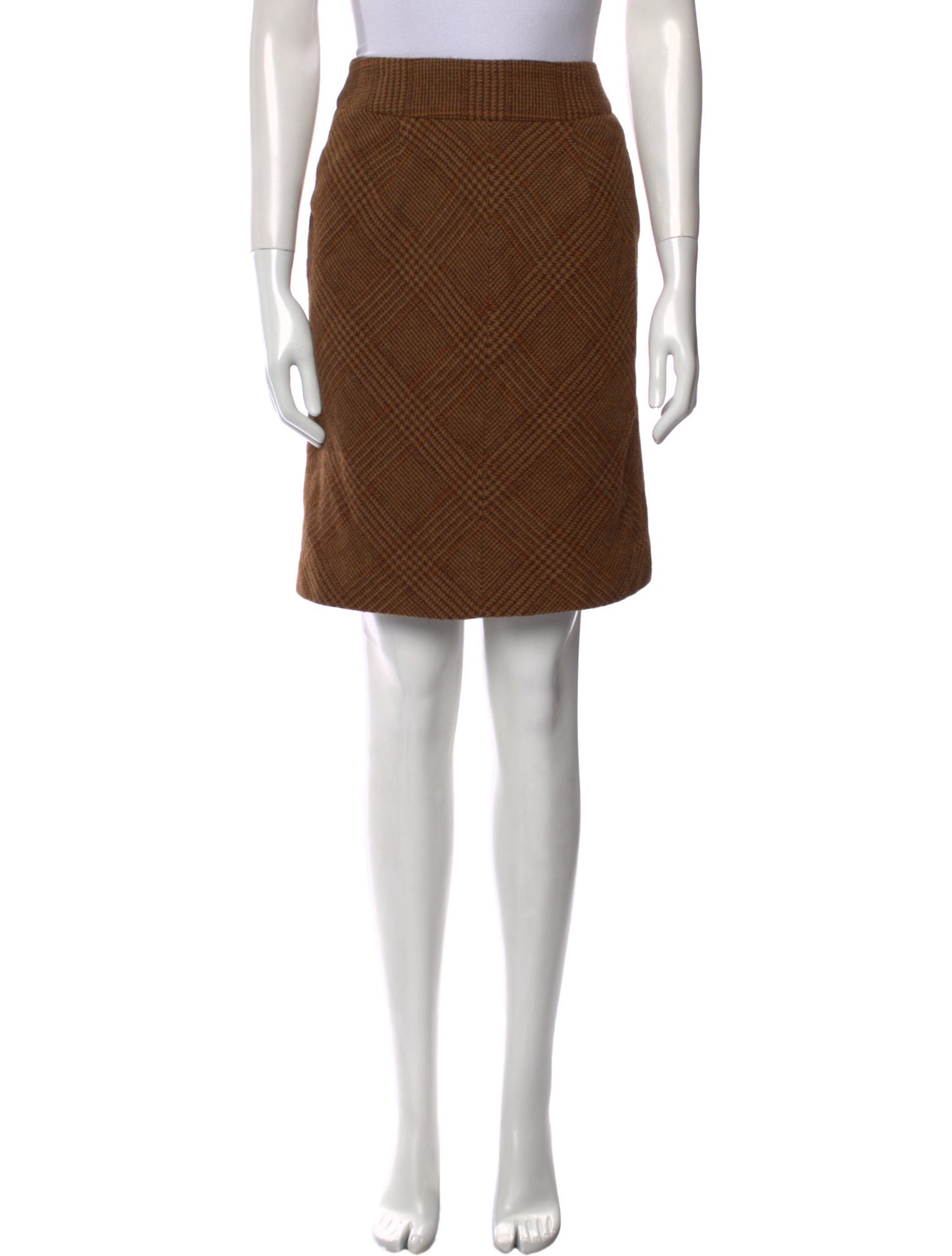 Max Mara Plaid Print Knee-Length Skirt