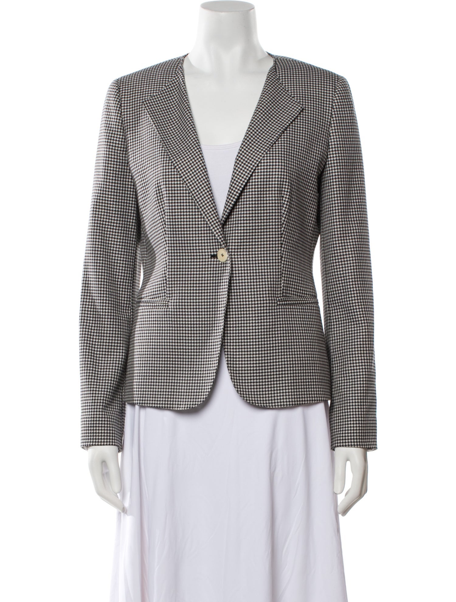 Max Mara Virgin Wool Houndstooth Print Blazer