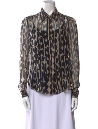Max Mara Silk Printed Button-Up Top