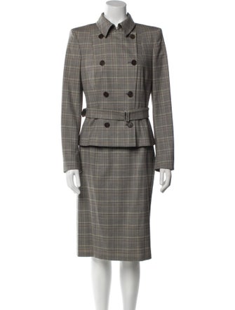 Max Mara Virgin Wool Plaid Print Skirt Suit