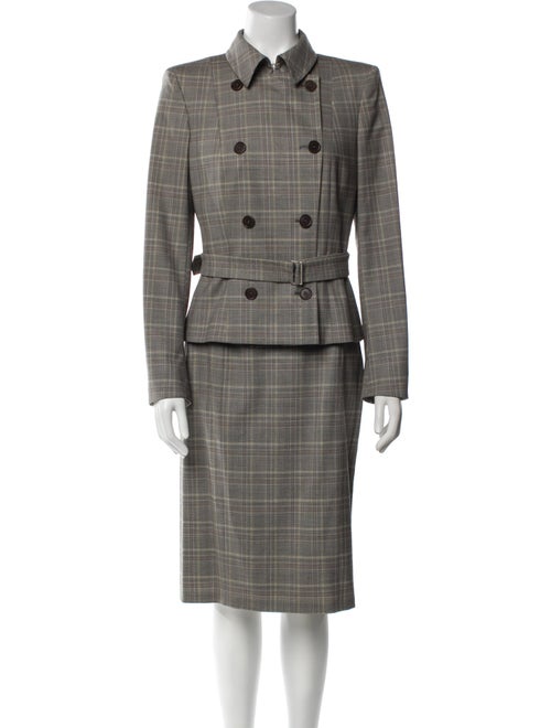 Max Mara Virgin Wool Plaid Print Skirt Suit