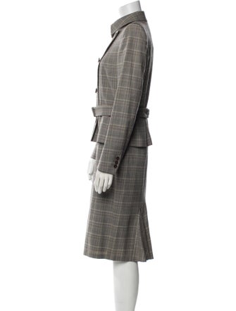 Max Mara Virgin Wool Plaid Print Skirt Suit