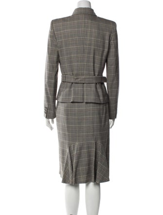 Max Mara Virgin Wool Plaid Print Skirt Suit