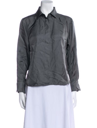 Max Mara Silk Long Sleeve Button-Up Top
