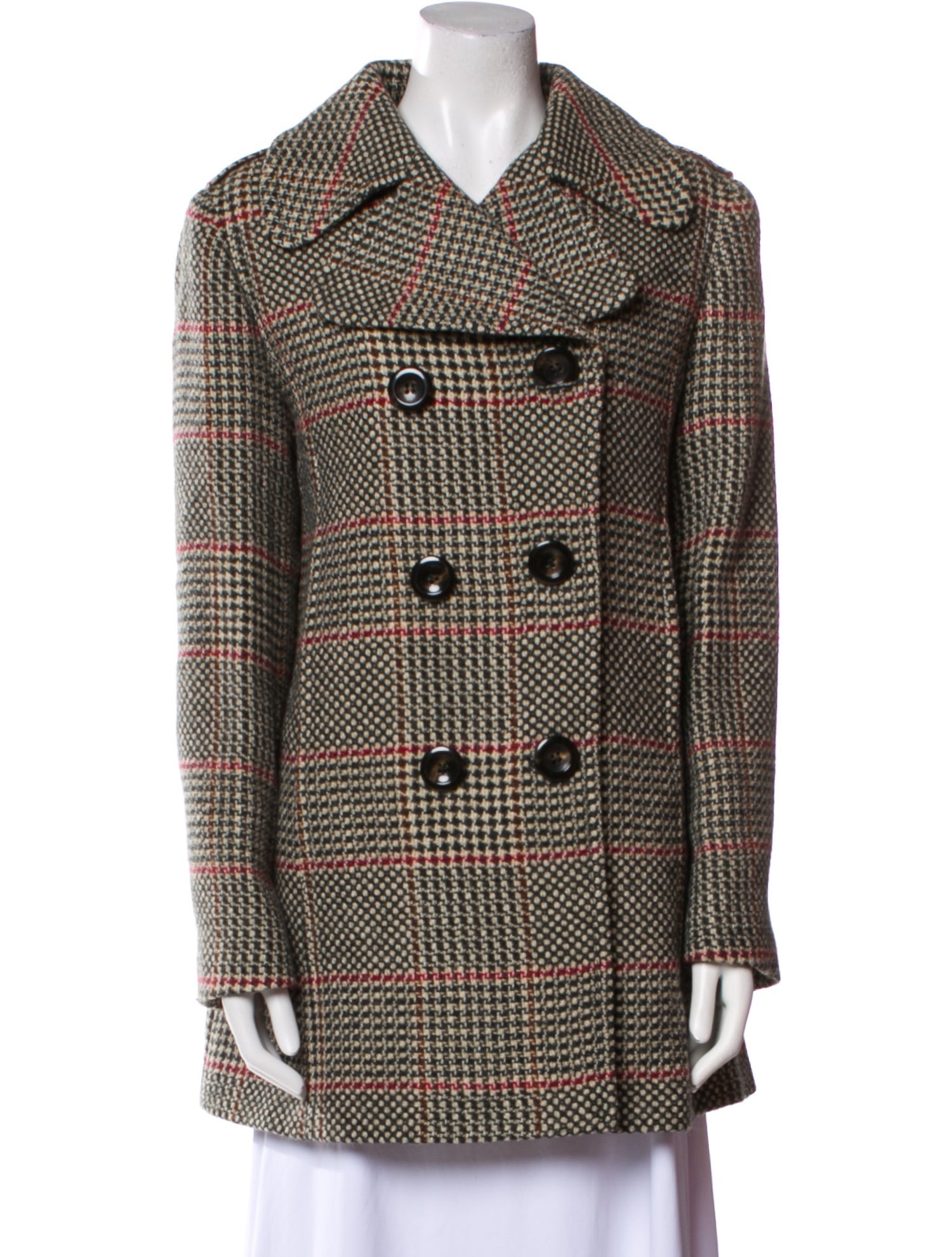 Max Mara Virgin Wool Plaid Print Peacoat