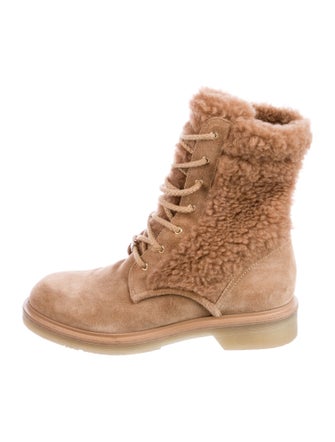 Max Mara Suede Faux Fur Trim Combat Boots