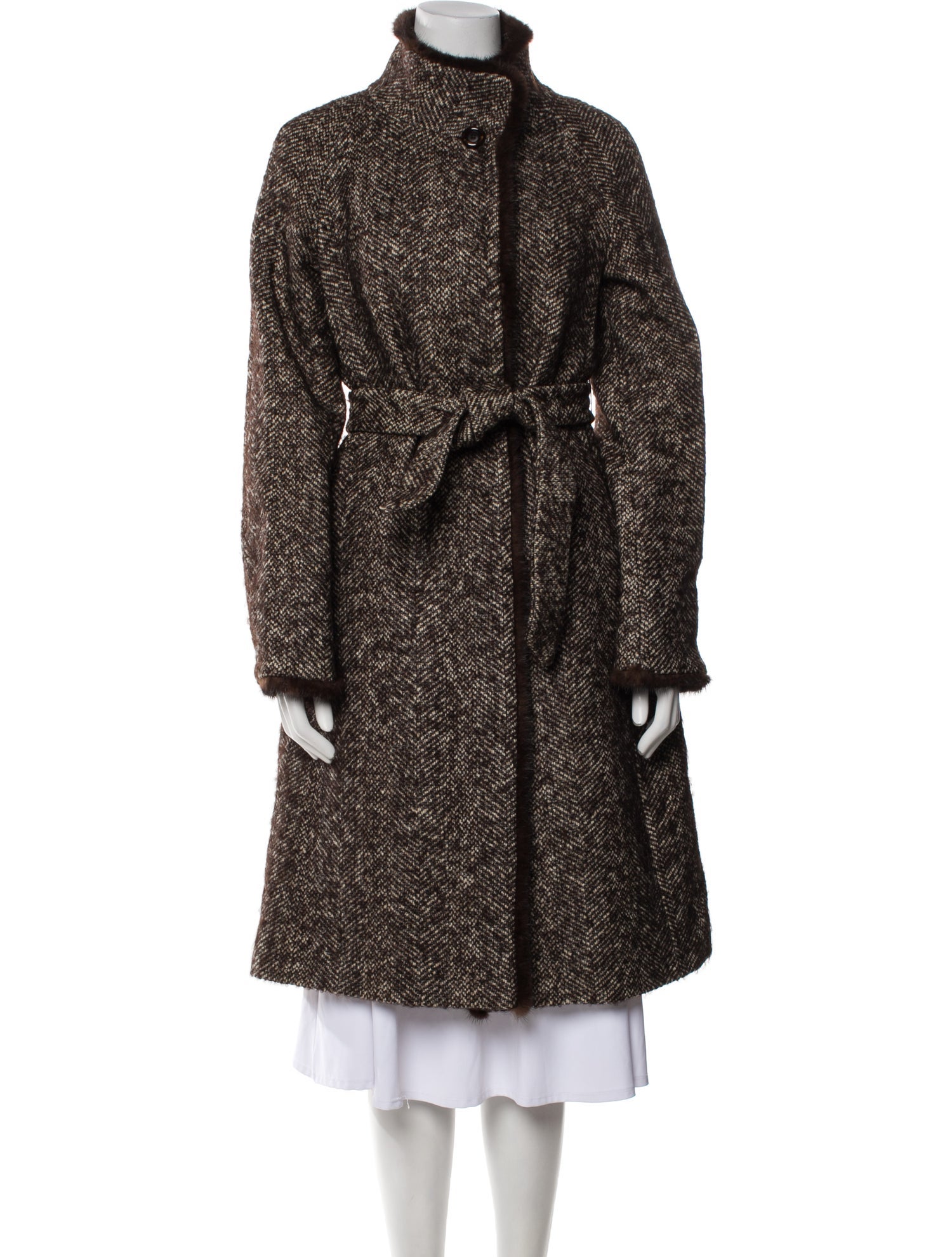 Max Mara Virgin Wool Tweed Pattern Faux Fur Coat