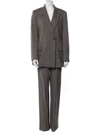 Max Mara Virgin Wool Houndstooth Print Pantsuit