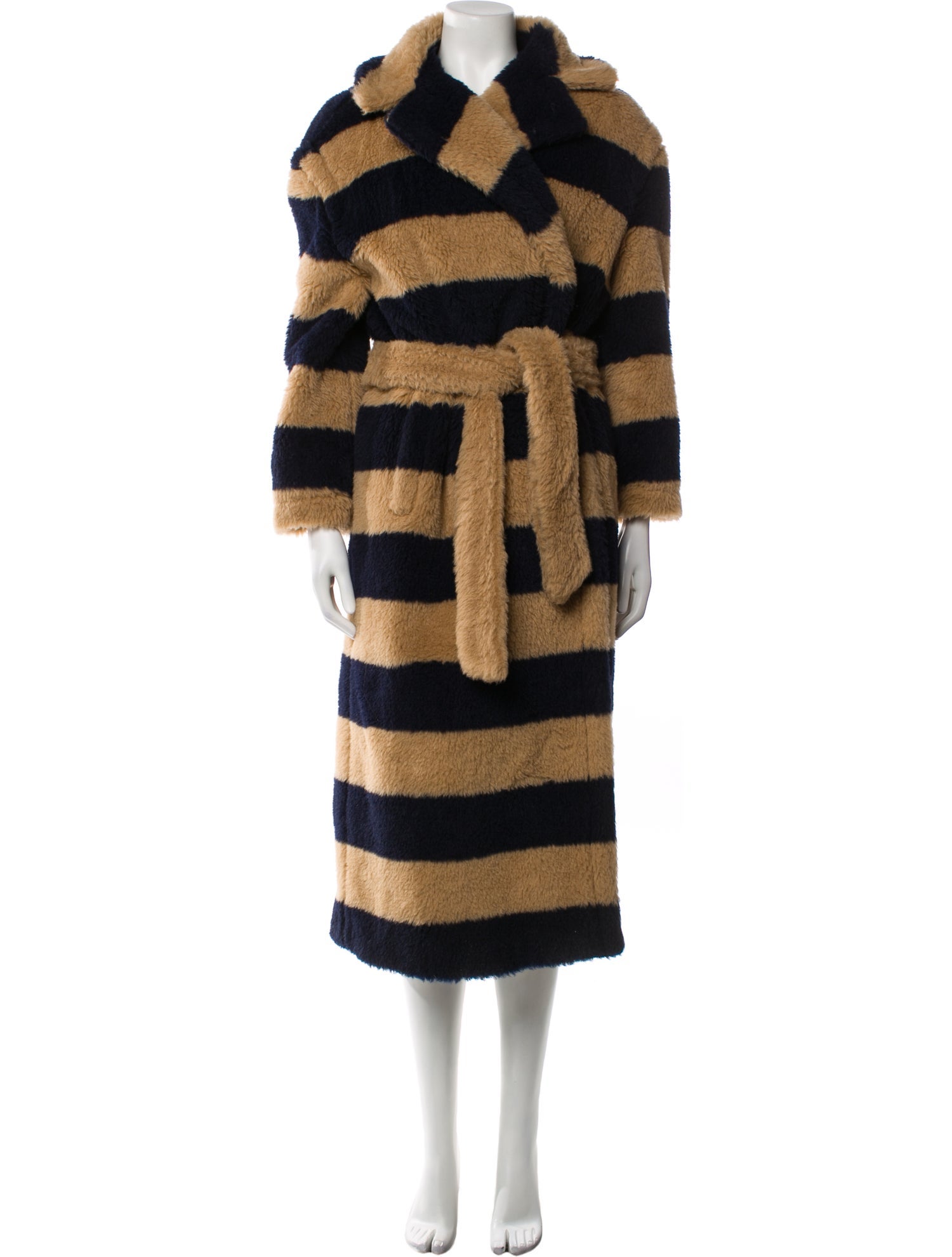 Max Mara Alpaca Striped Faux Fur Coat