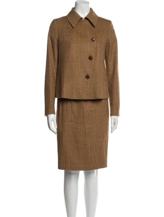 Max Mara Wool Plaid Print Skirt Suit