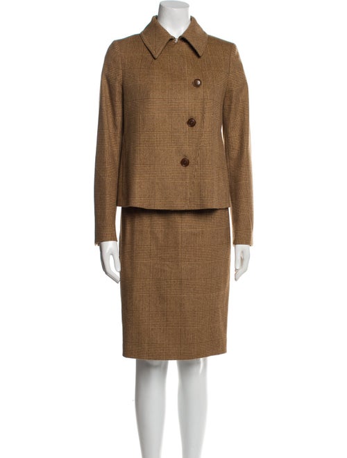 Max Mara Wool Plaid Print Skirt Suit