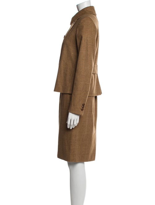 Max Mara Wool Plaid Print Skirt Suit