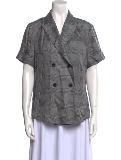 Max Mara Silk Plaid Print Button-Up Top