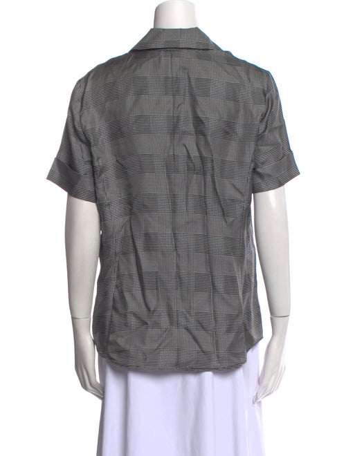 Max Mara Silk Plaid Print Button-Up Top