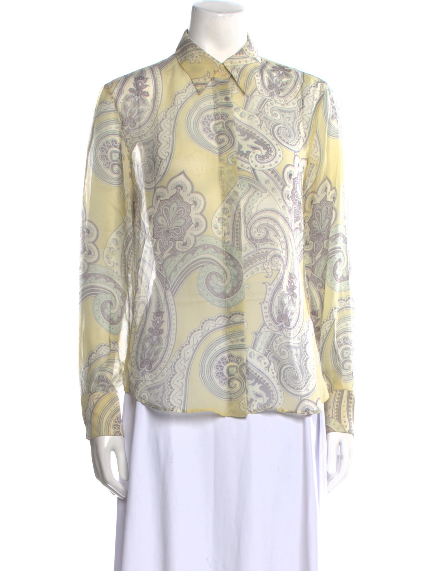 Max Mara Silk Paisley Print Button-Up Top