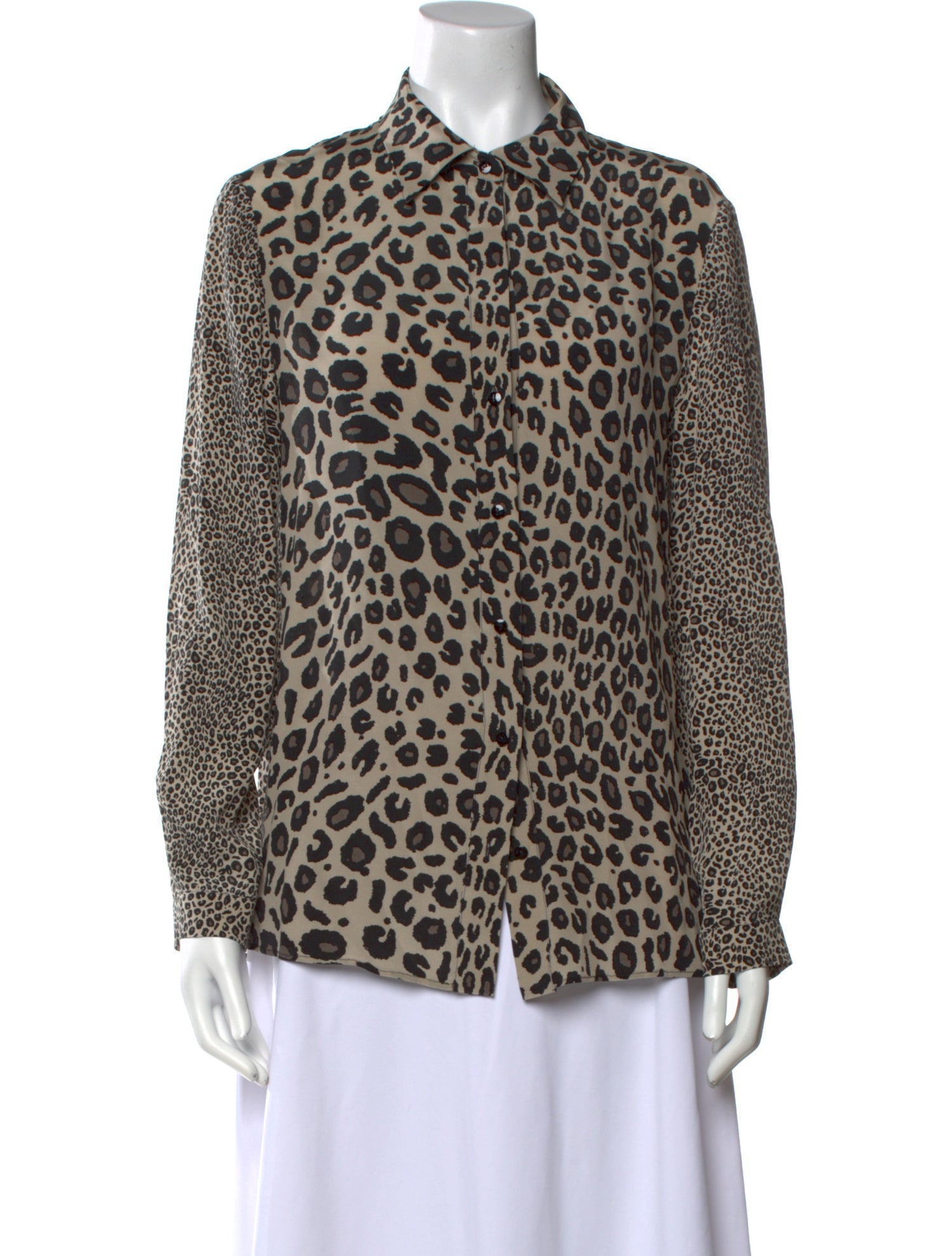 Max Mara Silk Animal Print Button-Up Top