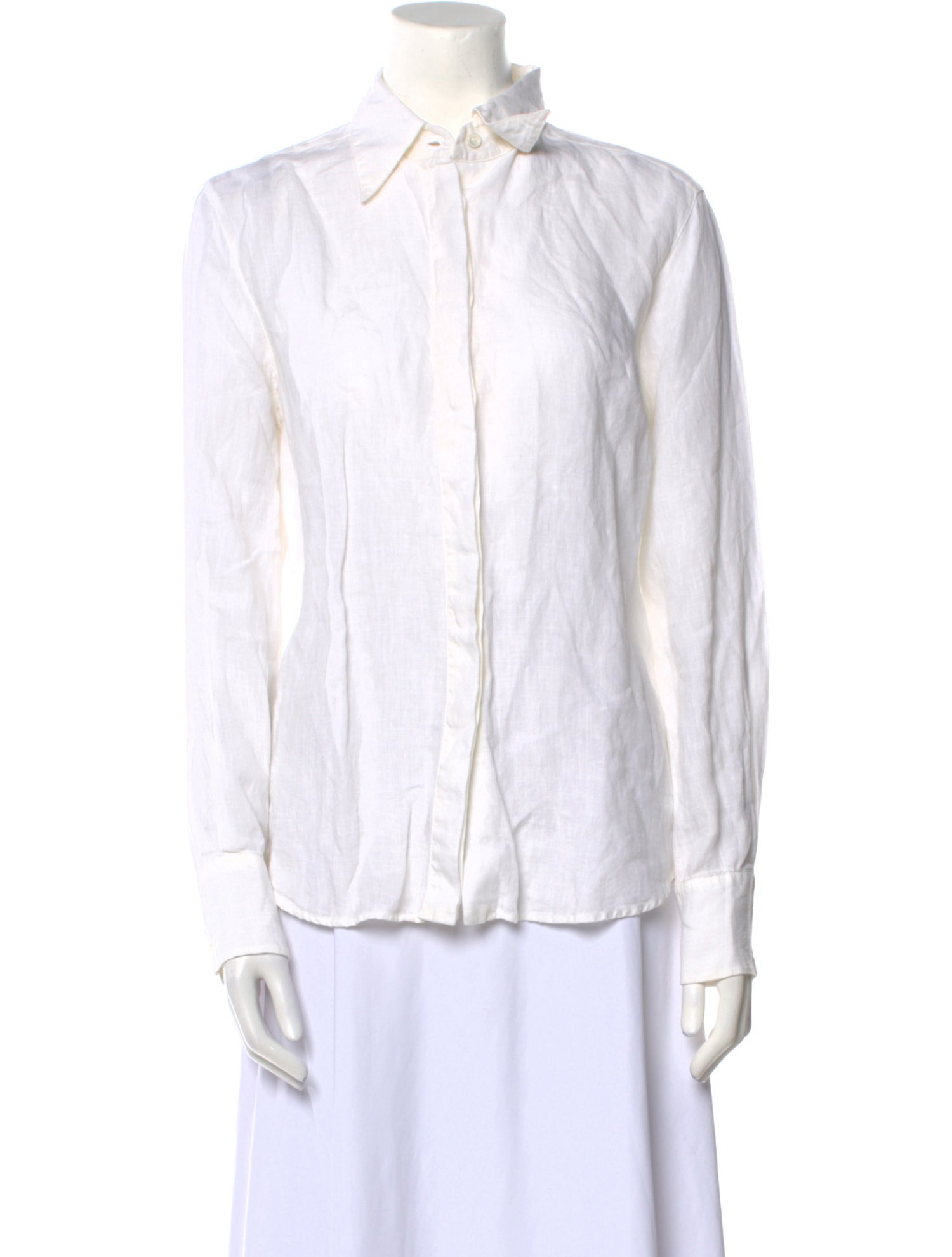 Max Mara Linen Long Sleeve Button-Up Top