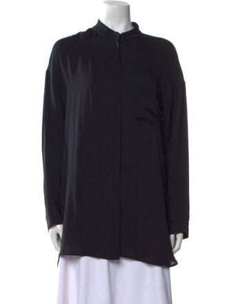 Max Mara Silk Mock Neck Button-Up Top