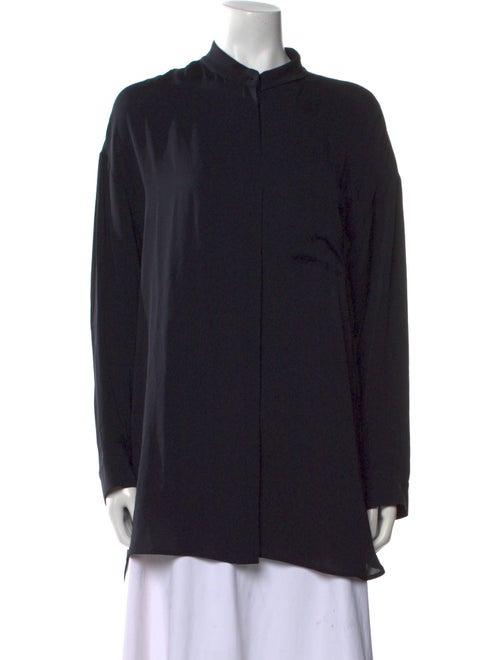 Max Mara Silk Mock Neck Button-Up Top