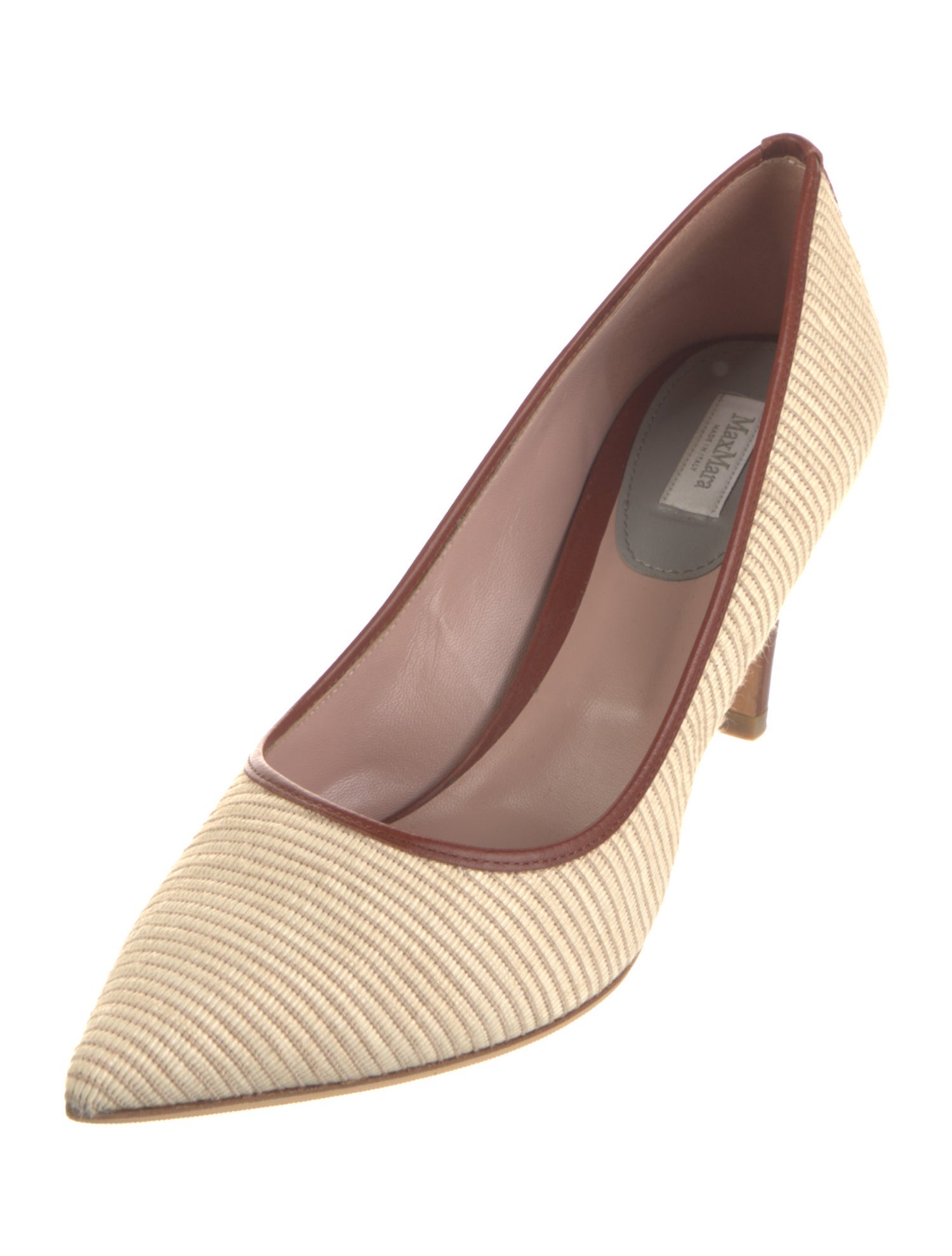 Max Mara Raffia Leather Trim Embellishment Pumps
