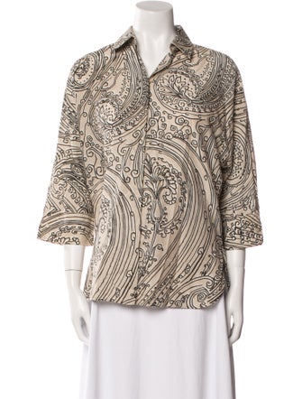 Max Mara Printed Three-Quarter Sleeve Button-Up Top