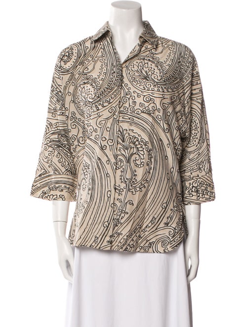 Max Mara Printed Three-Quarter Sleeve Button-Up Top