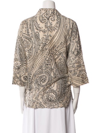 Max Mara Printed Three-Quarter Sleeve Button-Up Top