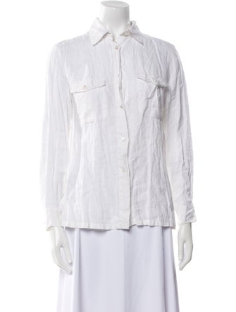 Max Mara Linen Three-Quarter Sleeve Button-Up Top