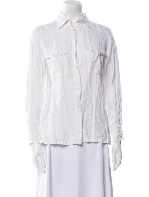 Max Mara Linen Three-Quarter Sleeve Button-Up Top