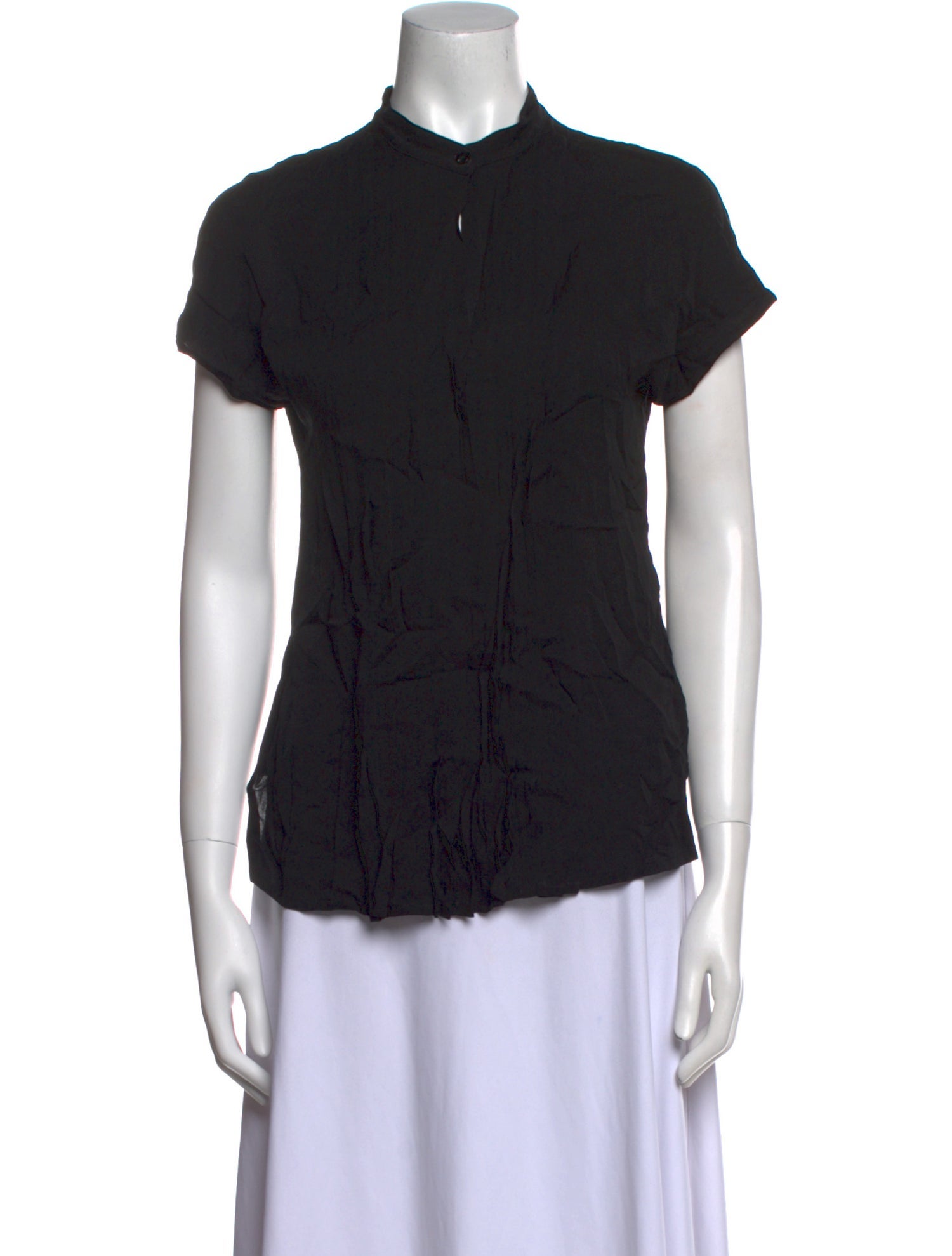 Max Mara Silk Mock Neck Button-Up Top