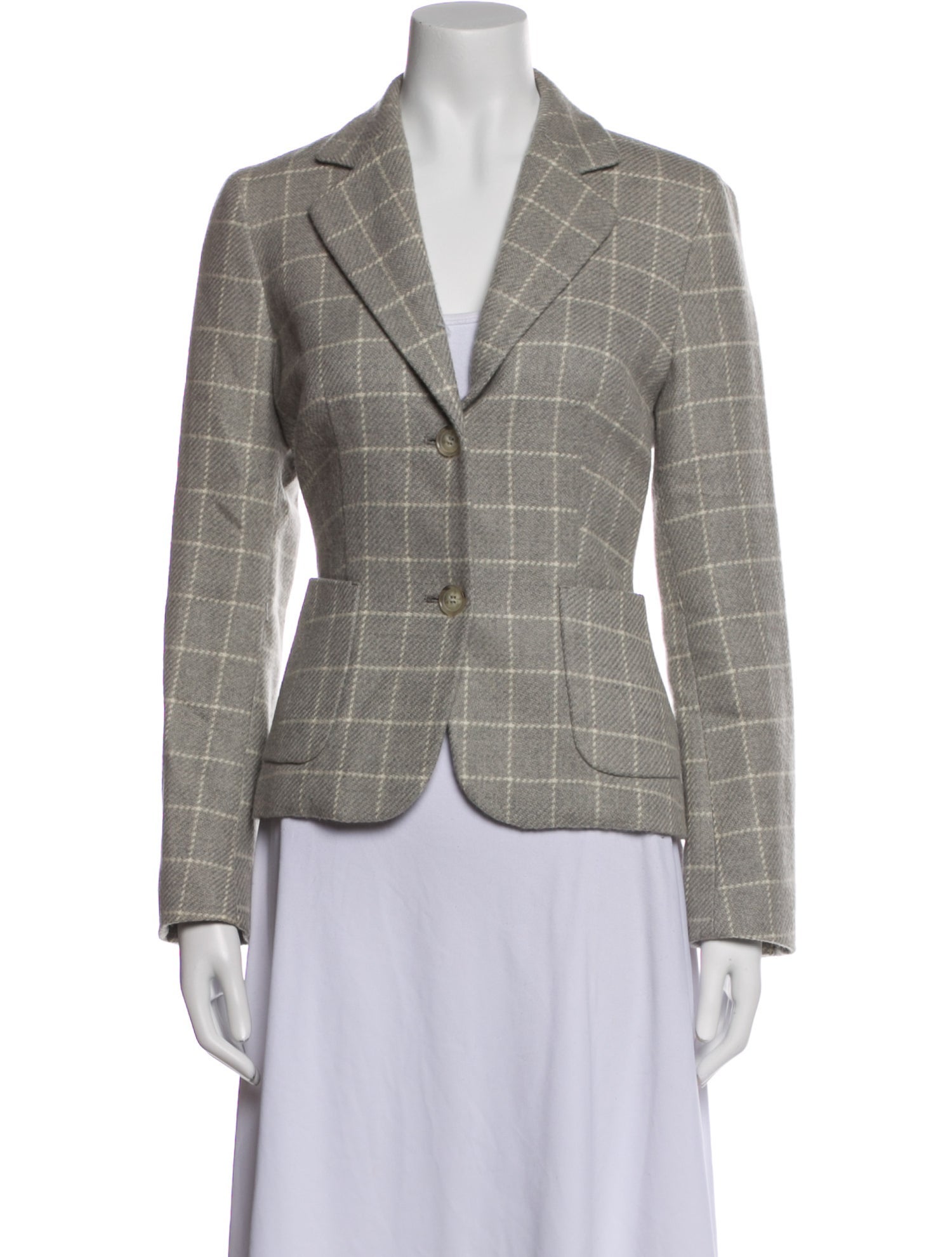 Max Mara Virgin Wool Plaid Print Blazer
