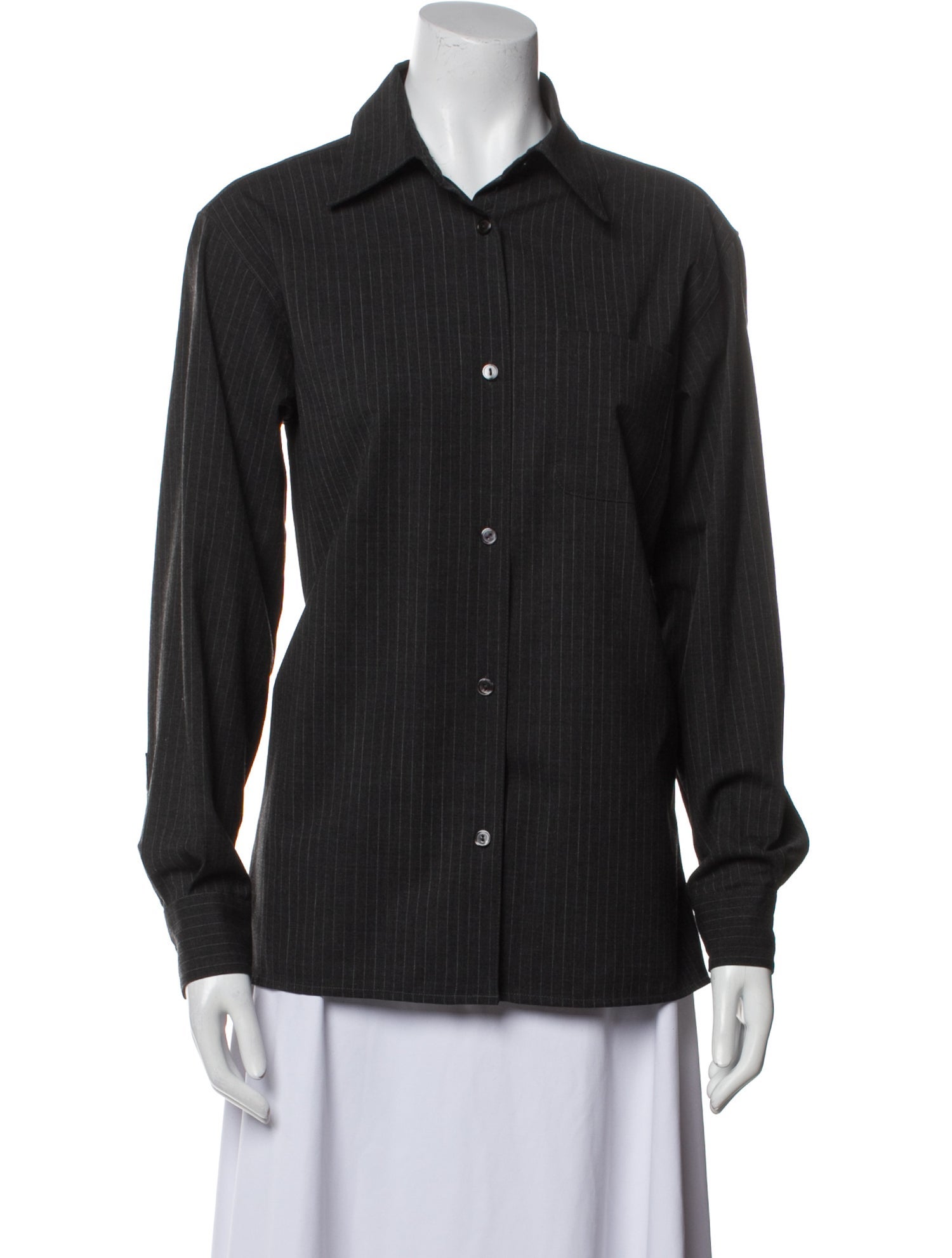 Max Mara Virgin Wool Long Sleeve Button-Up Top
