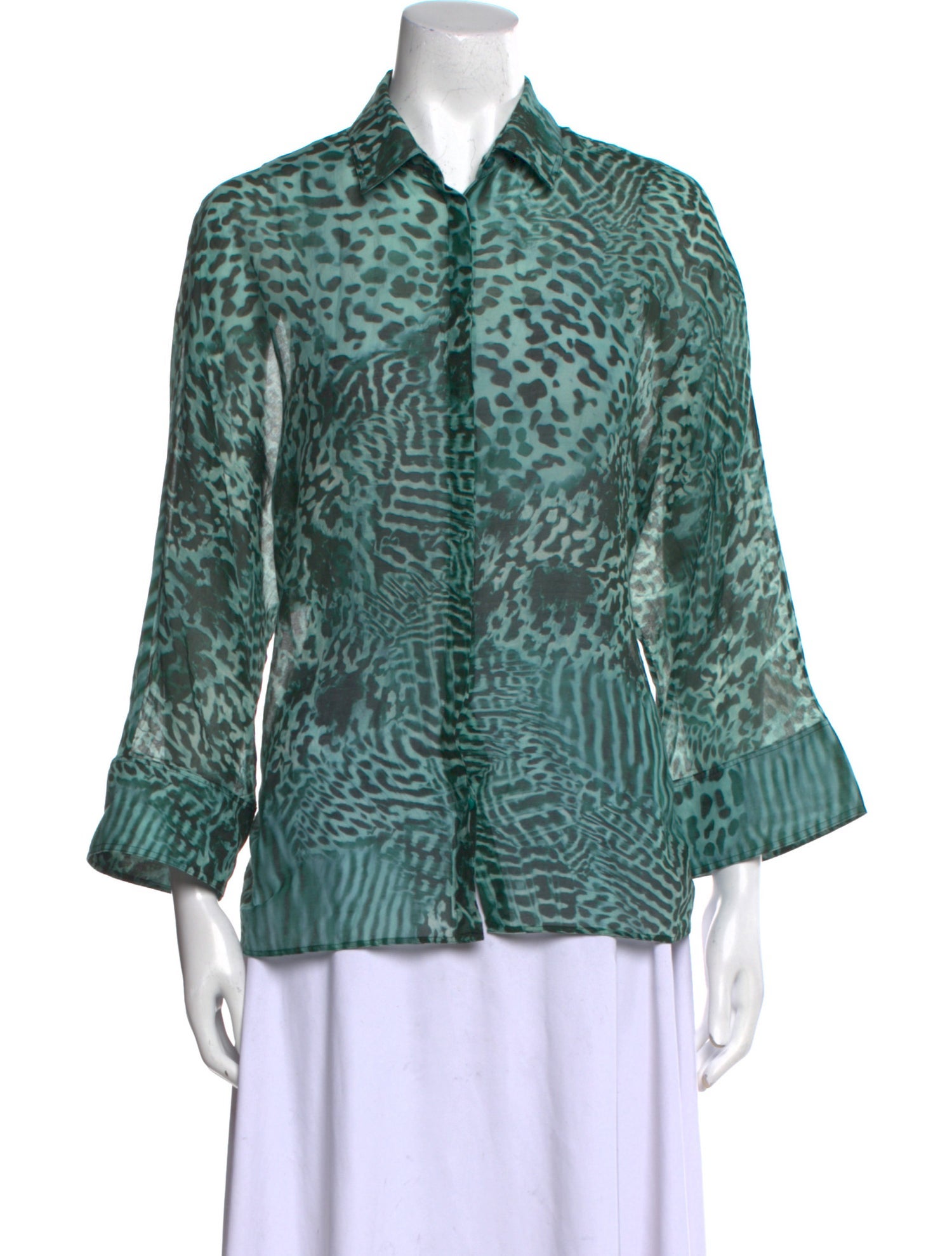 Max Mara Animal Print Three-Quarter Sleeve Button-Up Top