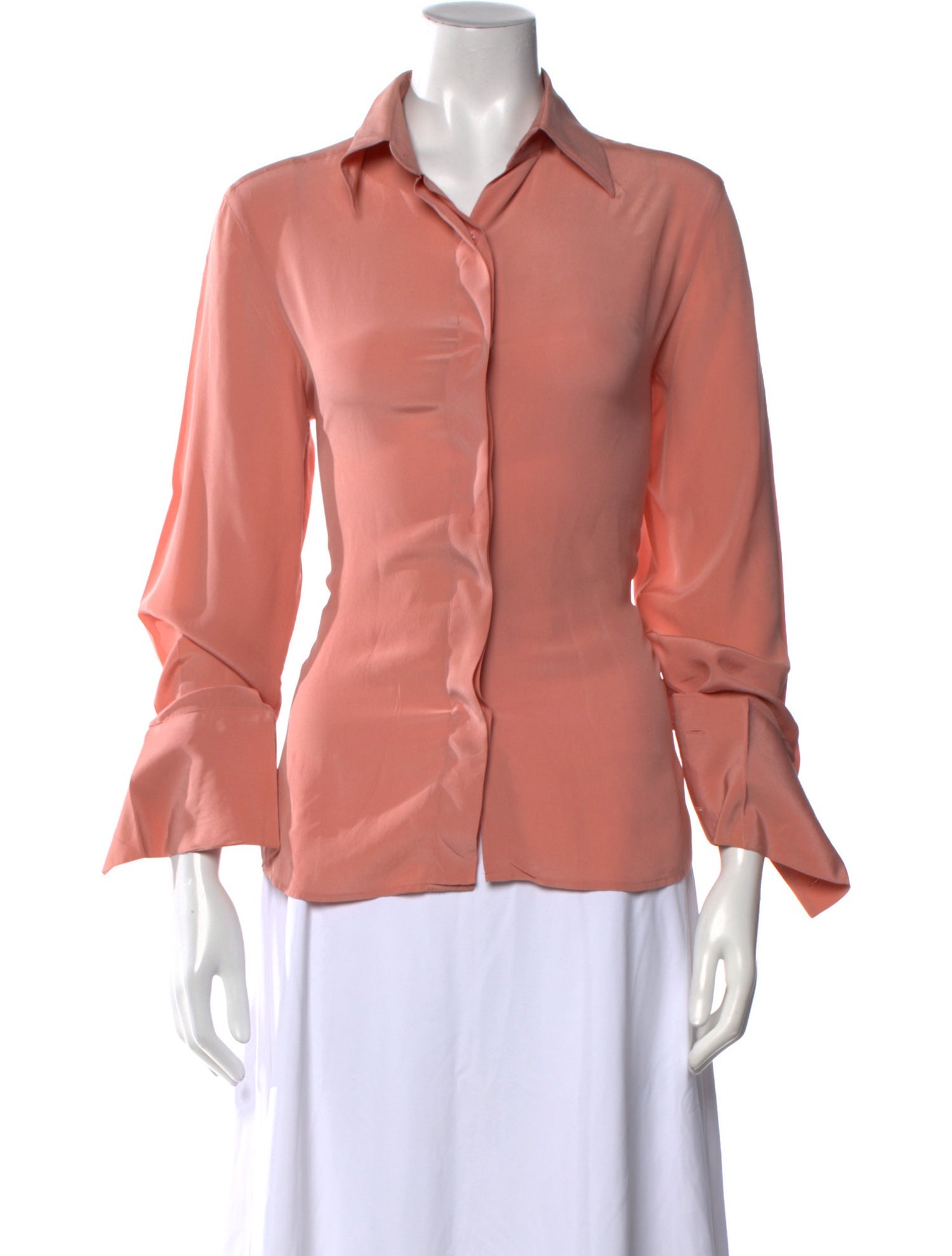 Max Mara Silk Three-Quarter Sleeve Button-Up Top