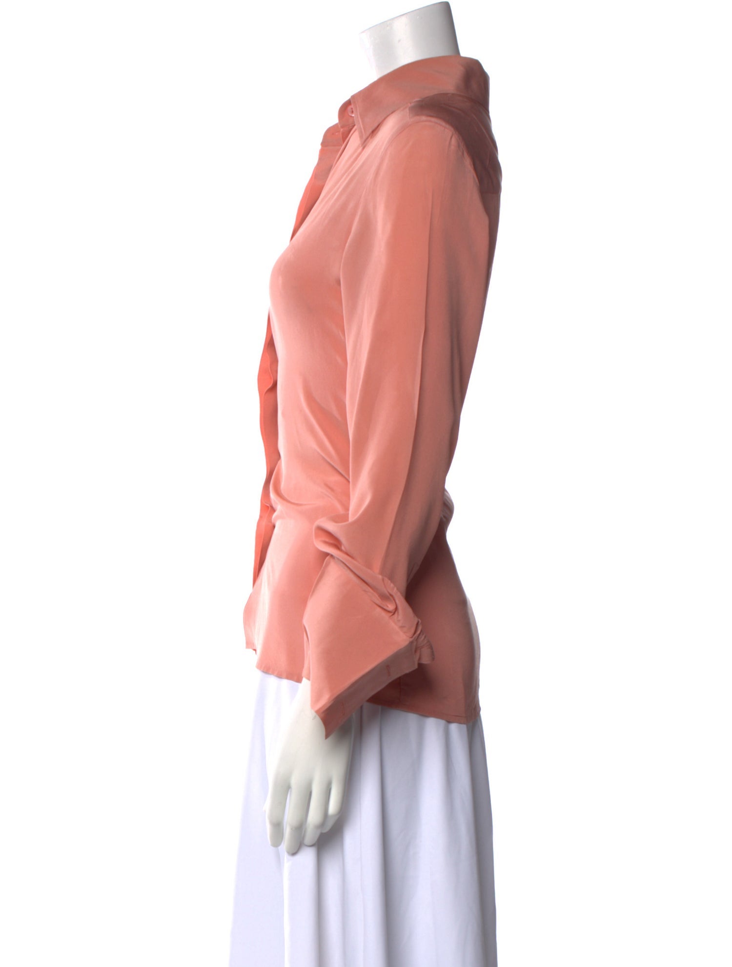 Max Mara Silk Three-Quarter Sleeve Button-Up Top