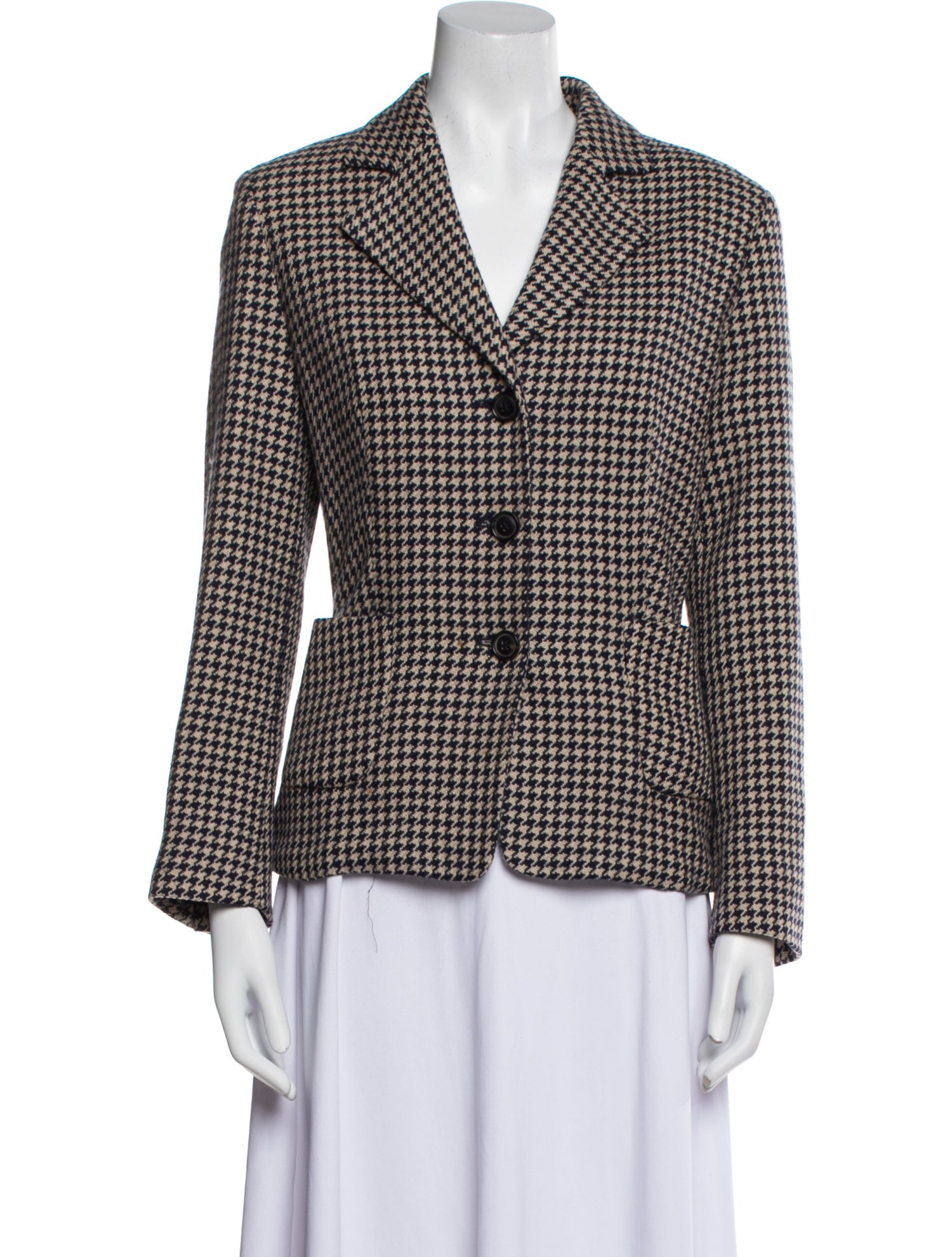 Max Mara Virgin Wool Houndstooth Print Blazer