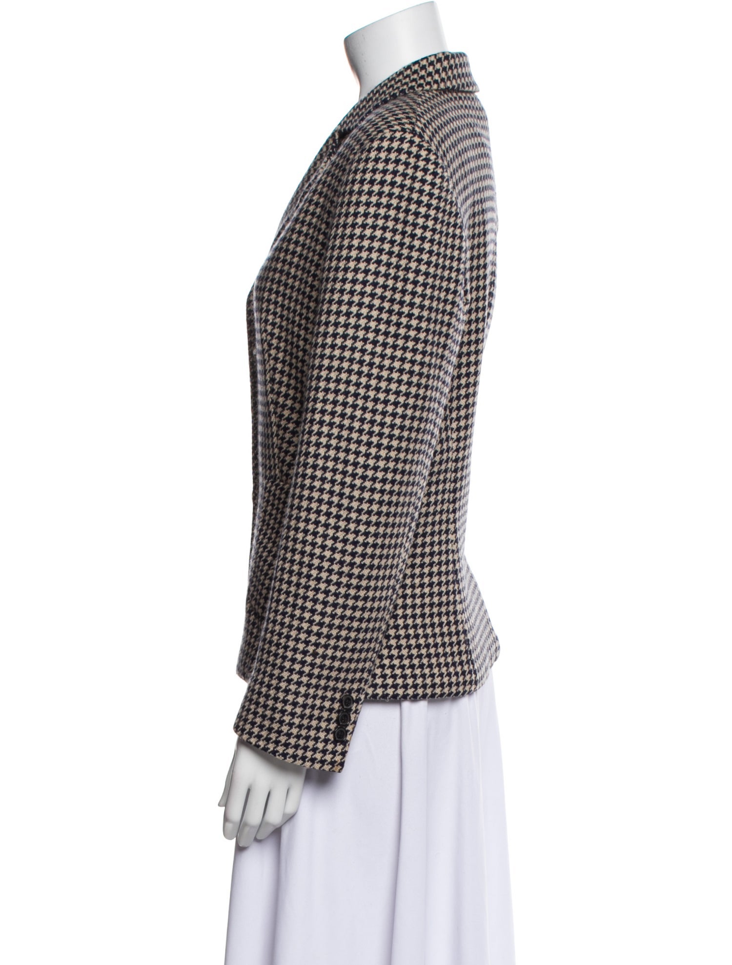 Max Mara Virgin Wool Houndstooth Print Blazer