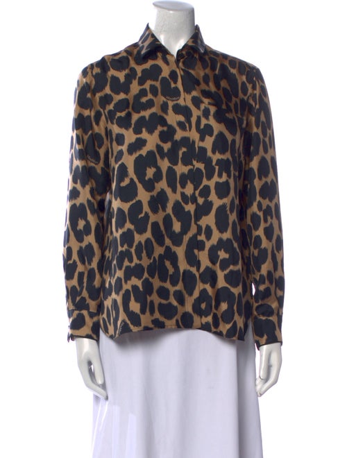 Max Mara Animal Print Long Sleeve Button-Up Top
