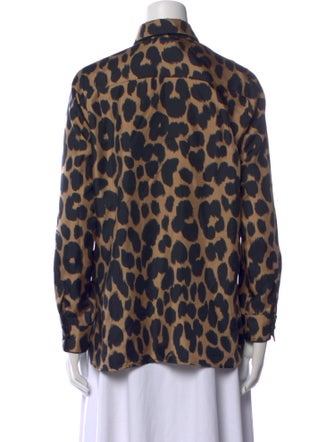Max Mara Animal Print Long Sleeve Button-Up Top
