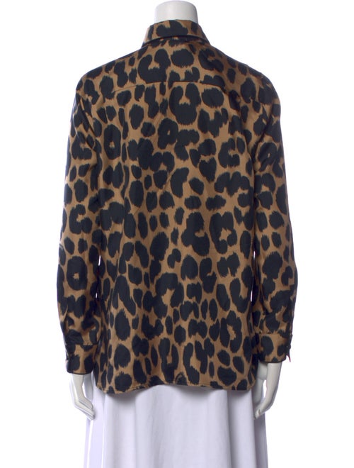 Max Mara Animal Print Long Sleeve Button-Up Top