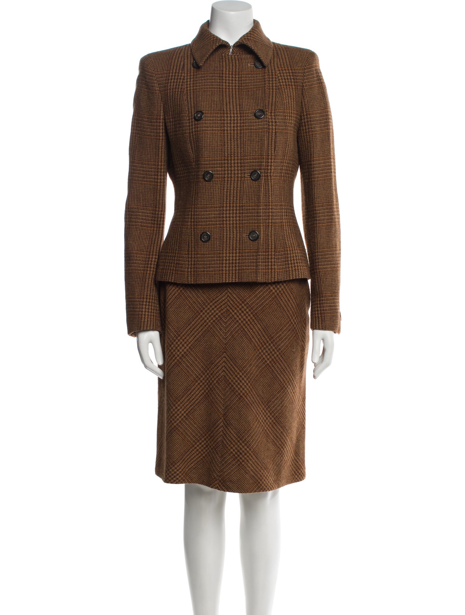 Max Mara Alpaca Plaid Print Skirt Suit