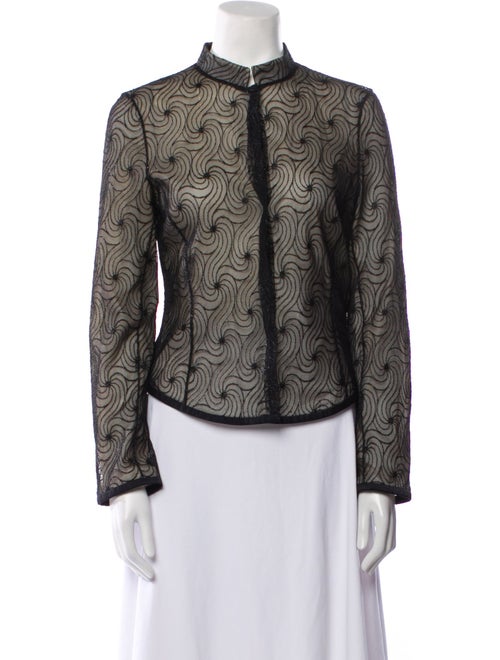 Max Mara Printed Mock Neck Button-Up Top