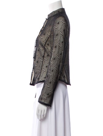 Max Mara Printed Mock Neck Button-Up Top